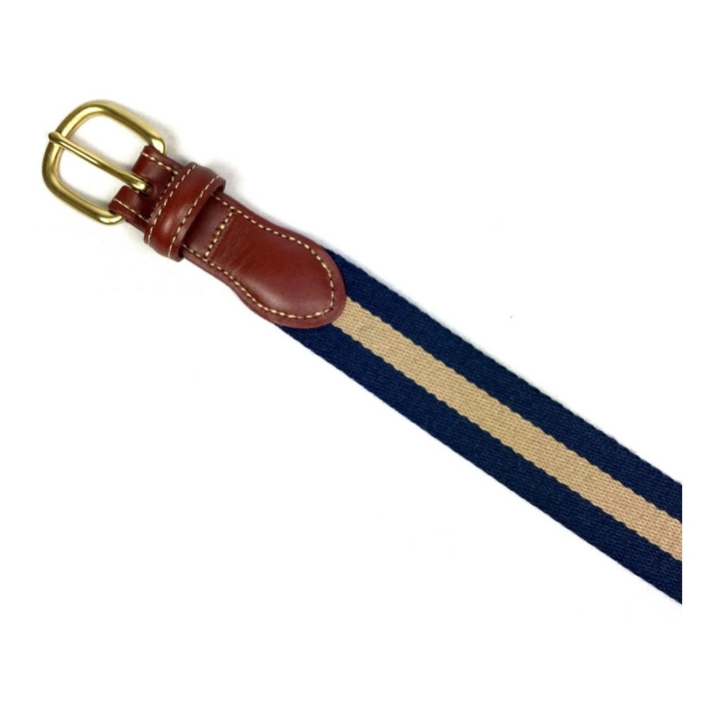 Preppy Cotton Leather Belt Brass Buckle Sz 46 - LIKE NEW!